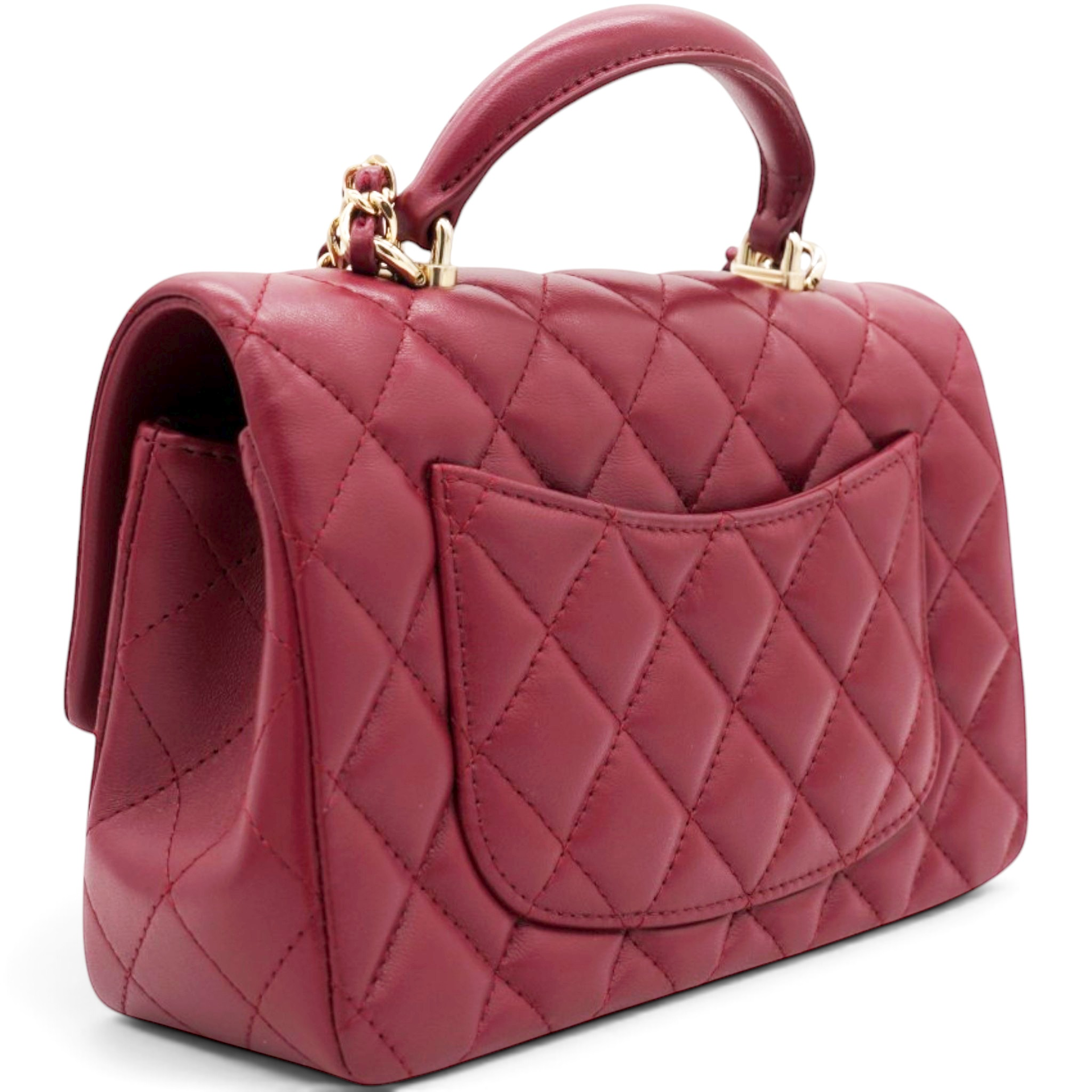 Chanel Lambskin Quilted Mini Top Handle Rectangular Flap Burgundy 