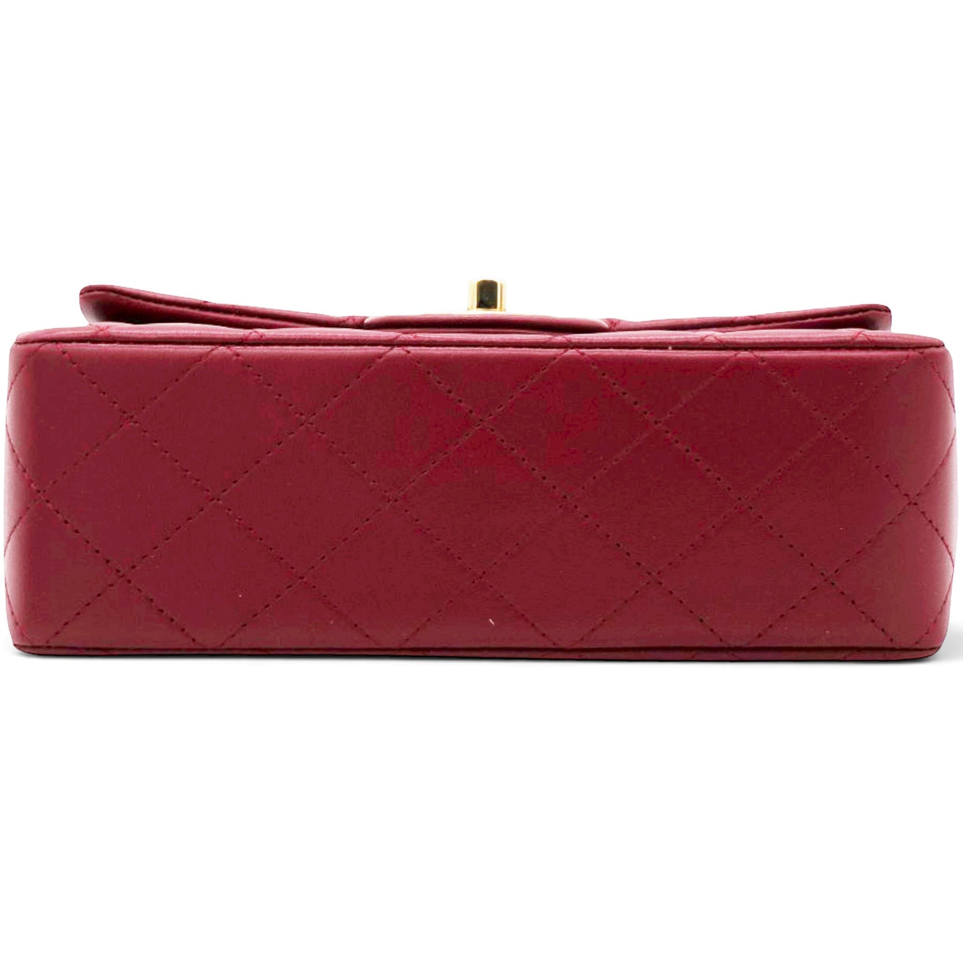 Chanel Lambskin Quilted Mini Top Handle Rectangular Flap Burgundy 