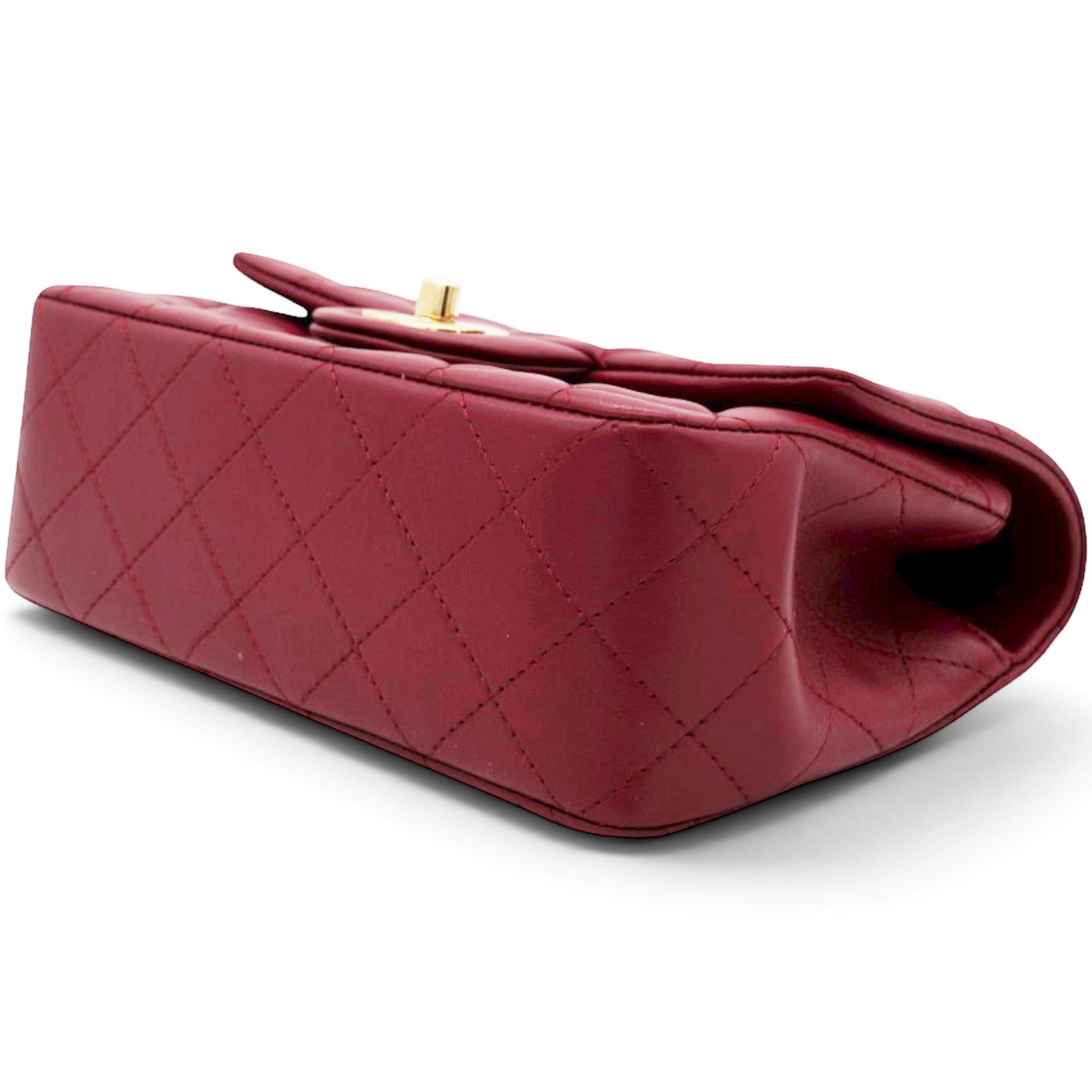 Chanel Lambskin Quilted Mini Top Handle Rectangular Flap Burgundy 