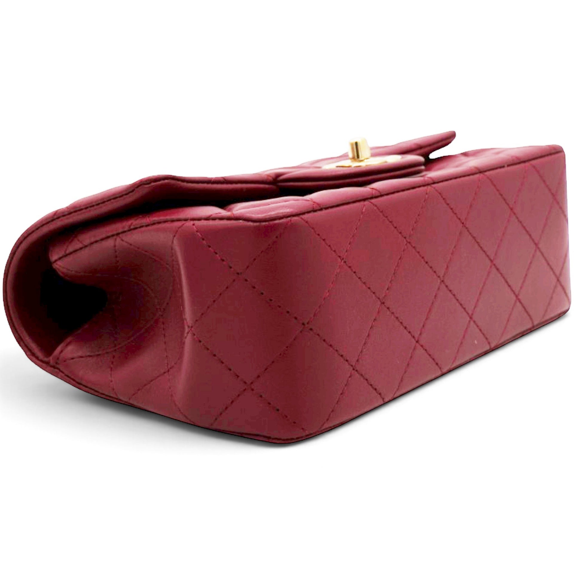 Chanel Lambskin Quilted Mini Top Handle Rectangular Flap Burgundy 