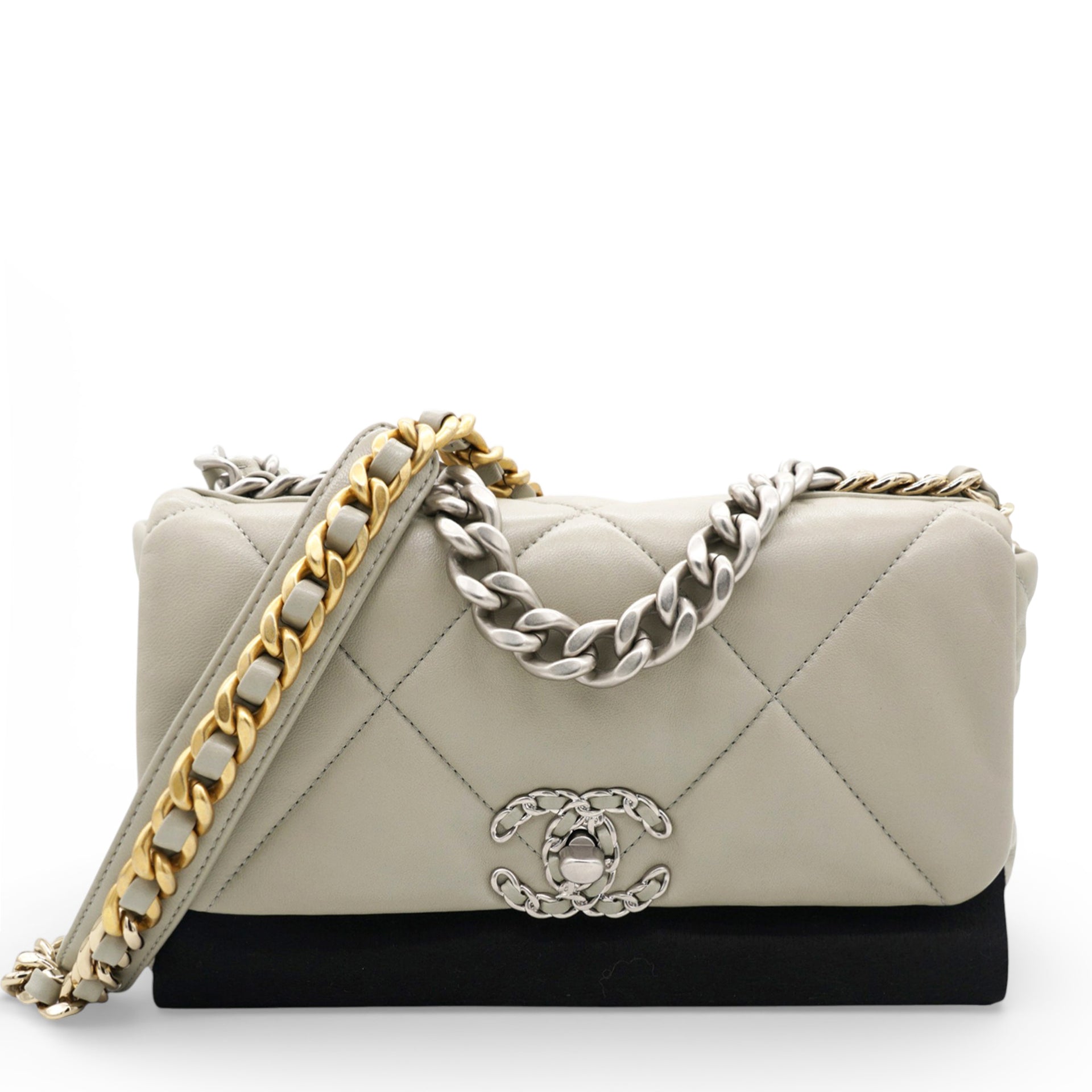 Chanel Lambskin Quilted Small Chanel 19 Flap Light Grey 