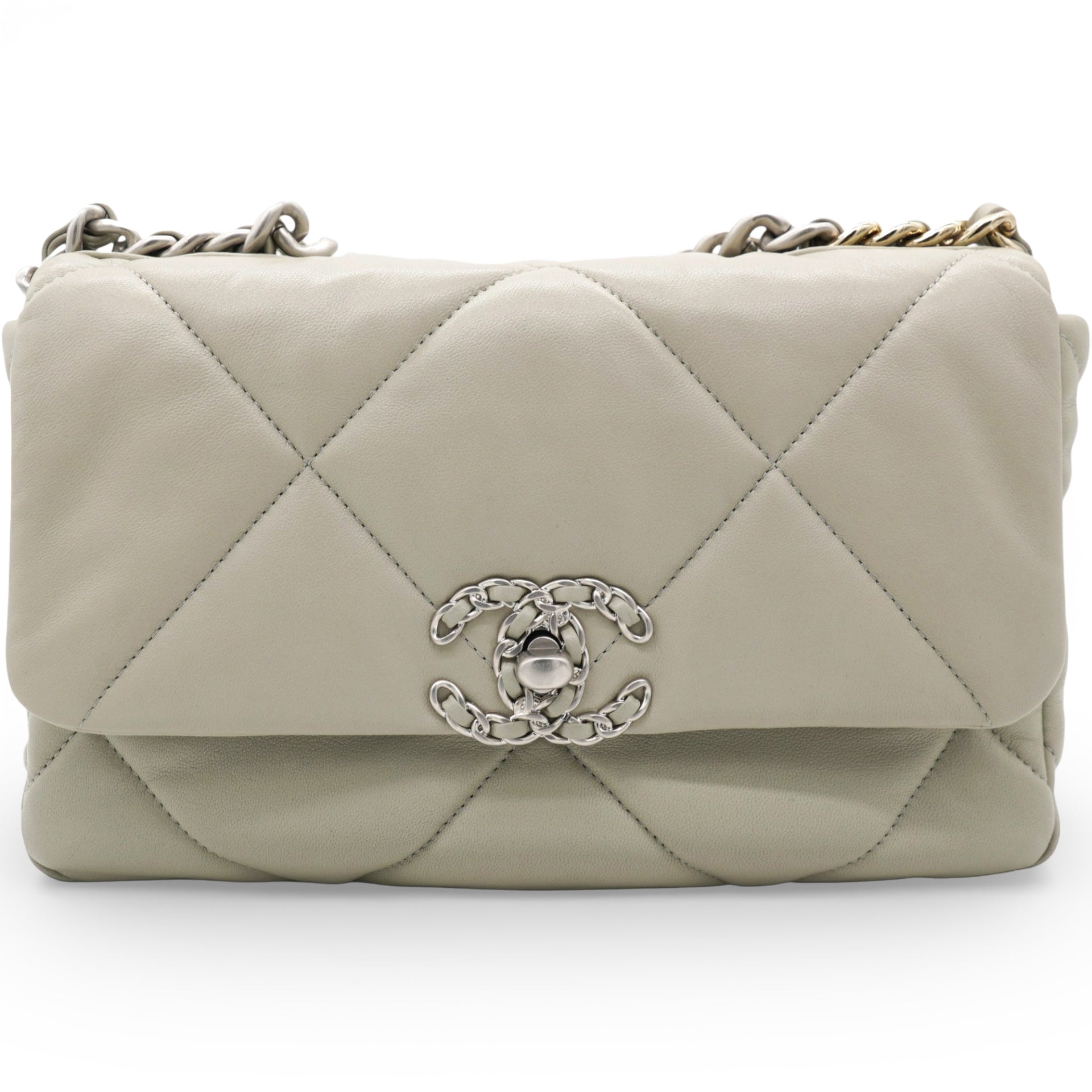 Chanel Lambskin Quilted Small Chanel 19 Flap Light Grey 