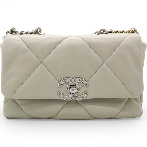 Chanel Lambskin Quilted Small Chanel 19 Flap Light Grey 