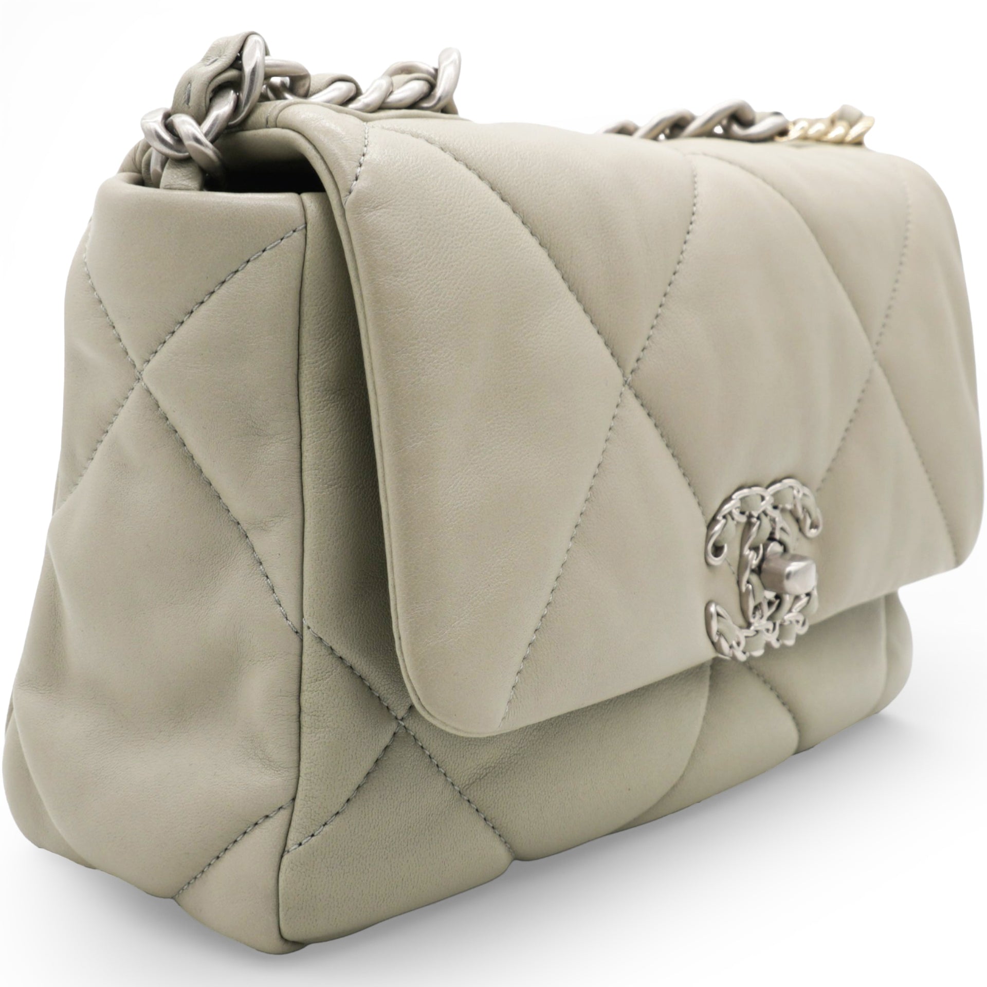 Chanel Lambskin Quilted Small Chanel 19 Flap Light Grey 