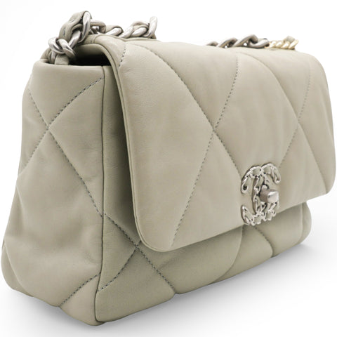 Chanel Lambskin Quilted Small Chanel 19 Flap Light Grey 