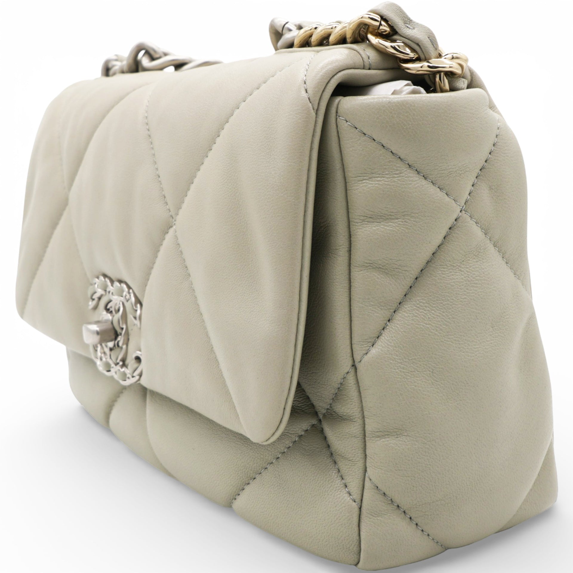 Chanel Lambskin Quilted Small Chanel 19 Flap Light Grey 