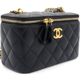 Chanel Lambskin Quilted Sweet Camellia Small Vanity Case With Chain Black 