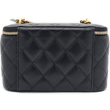 Chanel Lambskin Quilted Sweet Camellia Small Vanity Case With Chain Black 