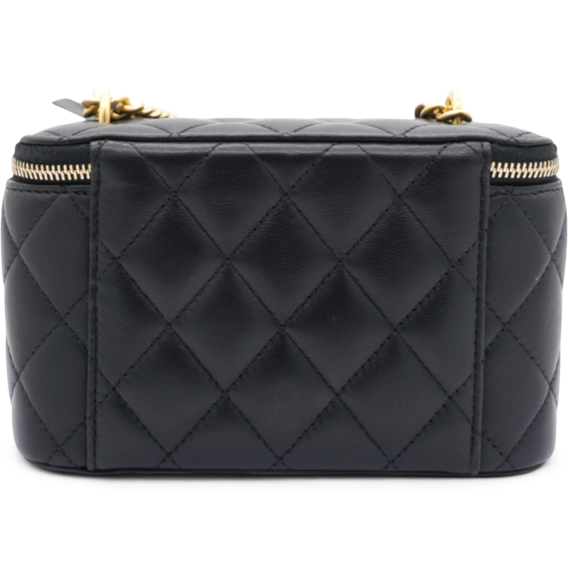 Chanel Lambskin Quilted Sweet Camellia Small Vanity Case With Chain Black 