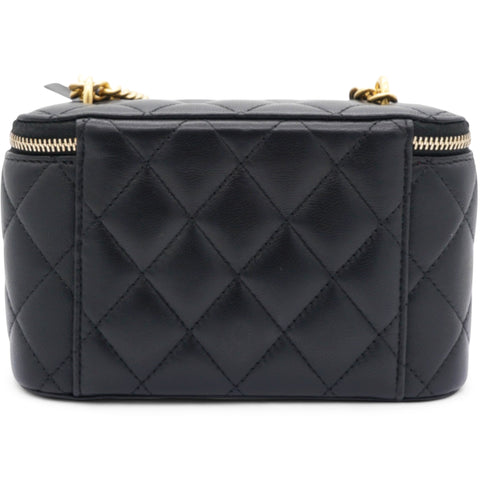 Chanel Lambskin Quilted Sweet Camellia Small Vanity Case With Chain Black 