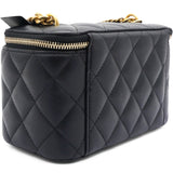Chanel Lambskin Quilted Sweet Camellia Small Vanity Case With Chain Black 
