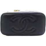 Chanel Lambskin Quilted Sweet Camellia Small Vanity Case With Chain Black 