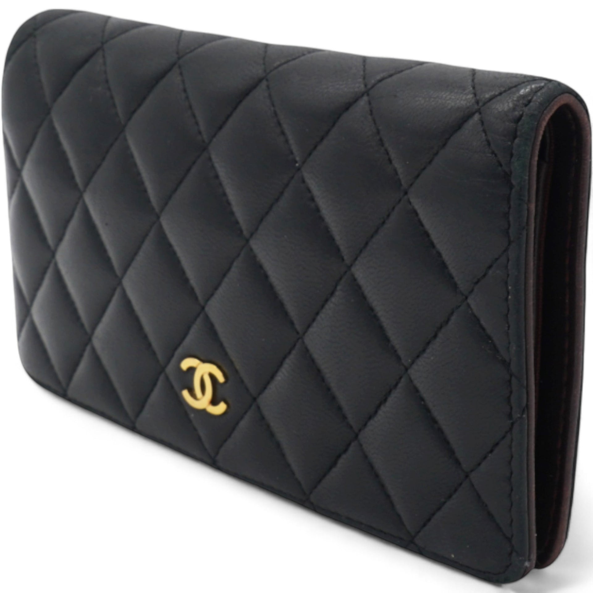  Chanel Lambskin Quilted Yen Wallet Black 