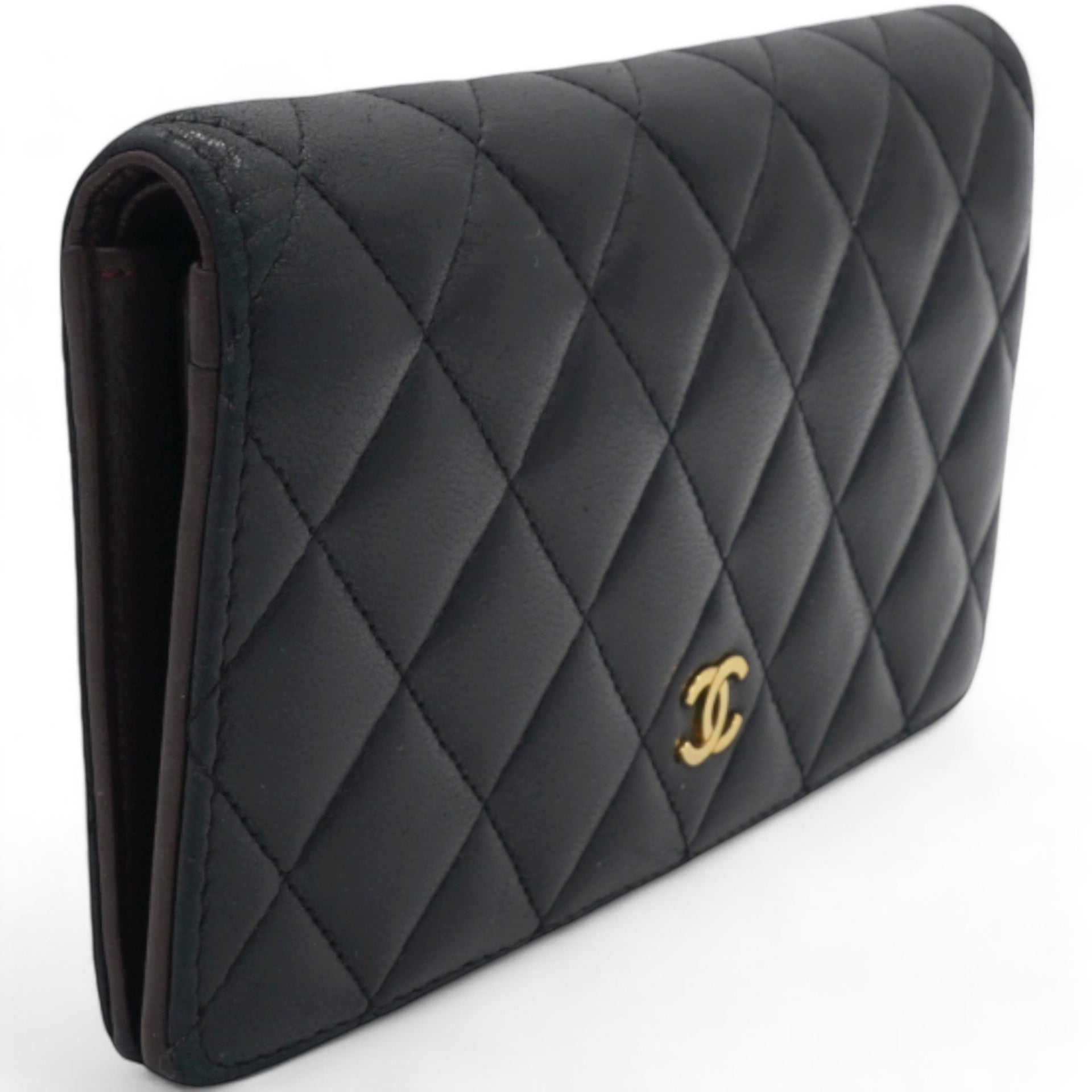  Chanel Lambskin Quilted Yen Wallet Black 