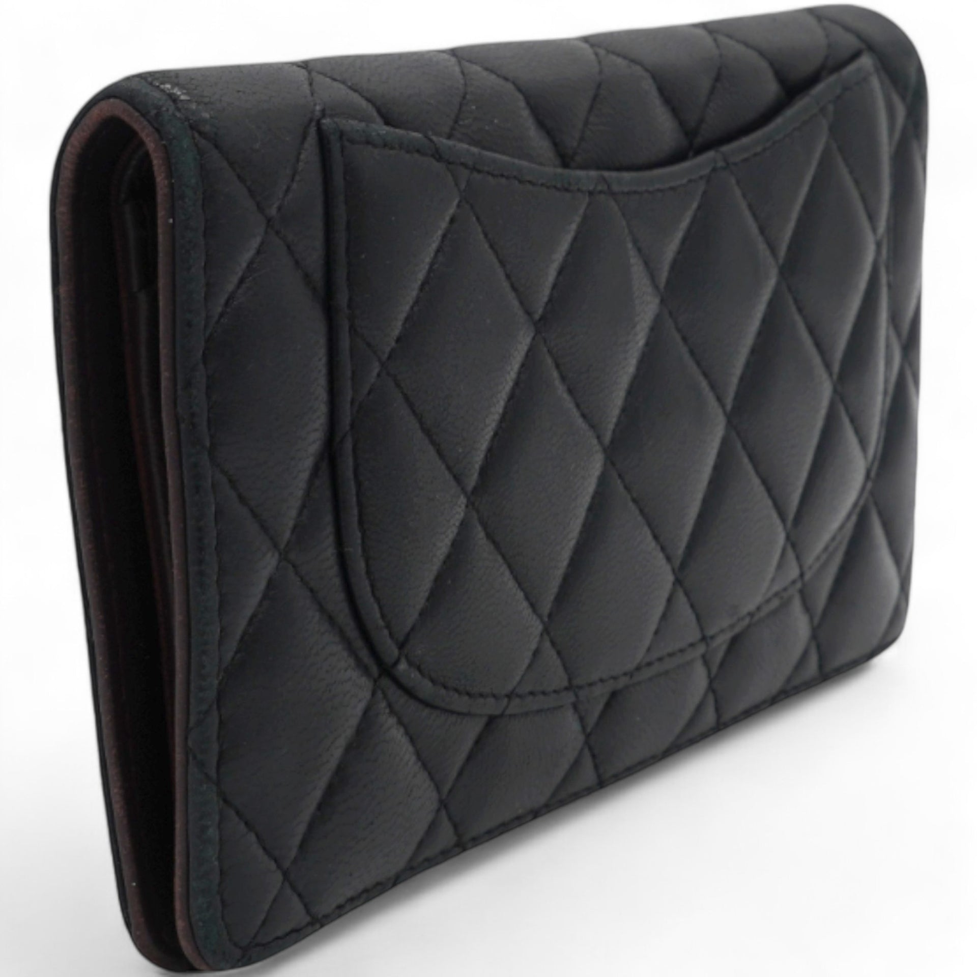  Chanel Lambskin Quilted Yen Wallet Black 