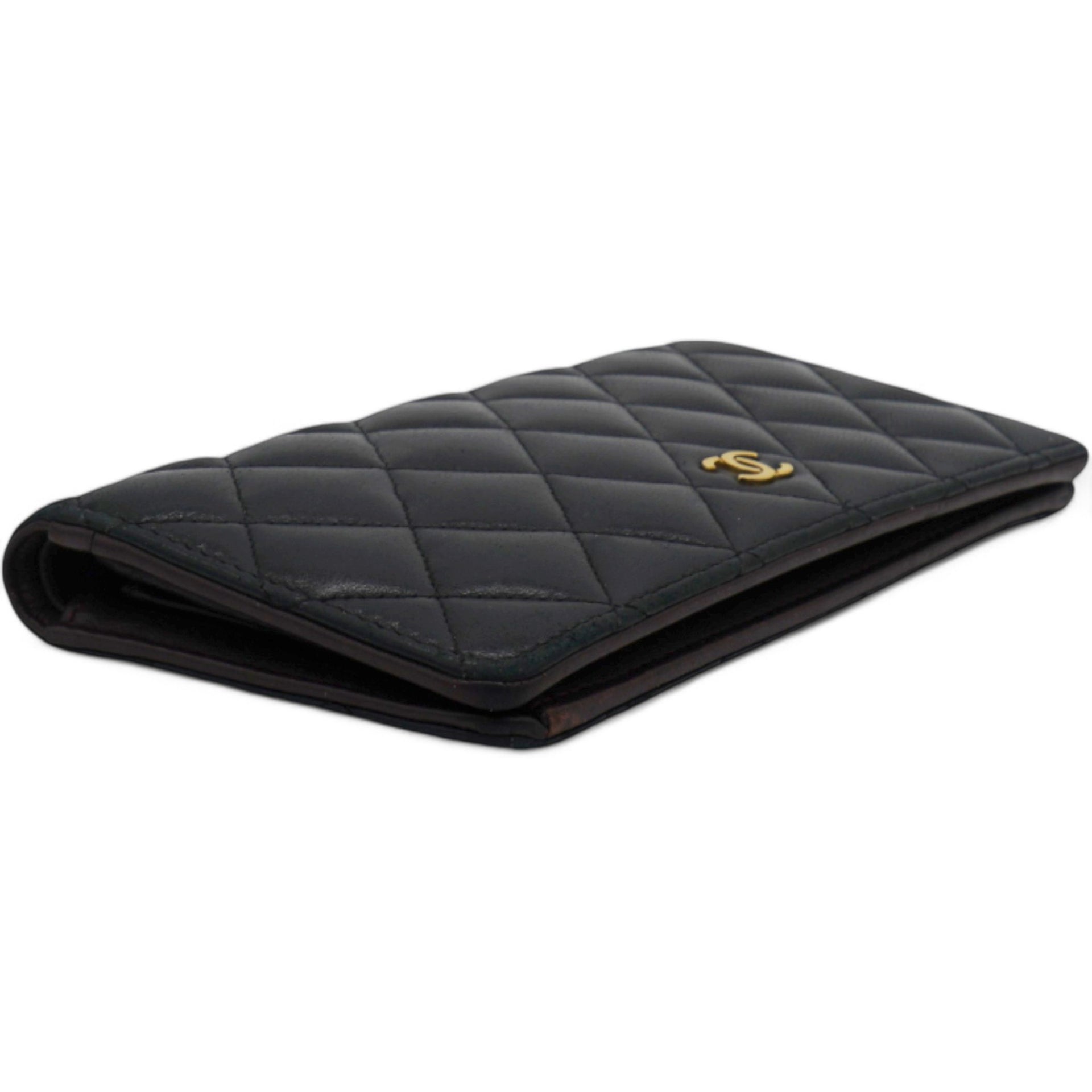  Chanel Lambskin Quilted Yen Wallet Black 