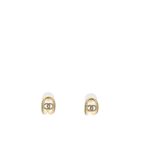 Chanel Logo CC And Gold Metal Strass Earrings Golden 