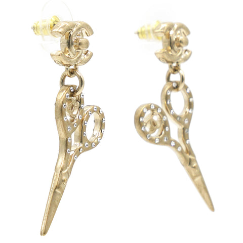 Chanel Metal Strass Crystal Scissors CC Earrings Gold 