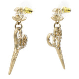 Chanel Metal Strass Crystal Scissors CC Earrings Gold 