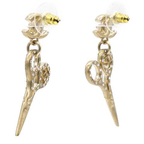 Chanel Metal Strass Crystal Scissors CC Earrings Gold 