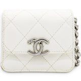 Chanel Micro Caviar Quilted Card Holder On Chain White 