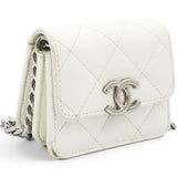 Chanel Micro Caviar Quilted Card Holder On Chain White 