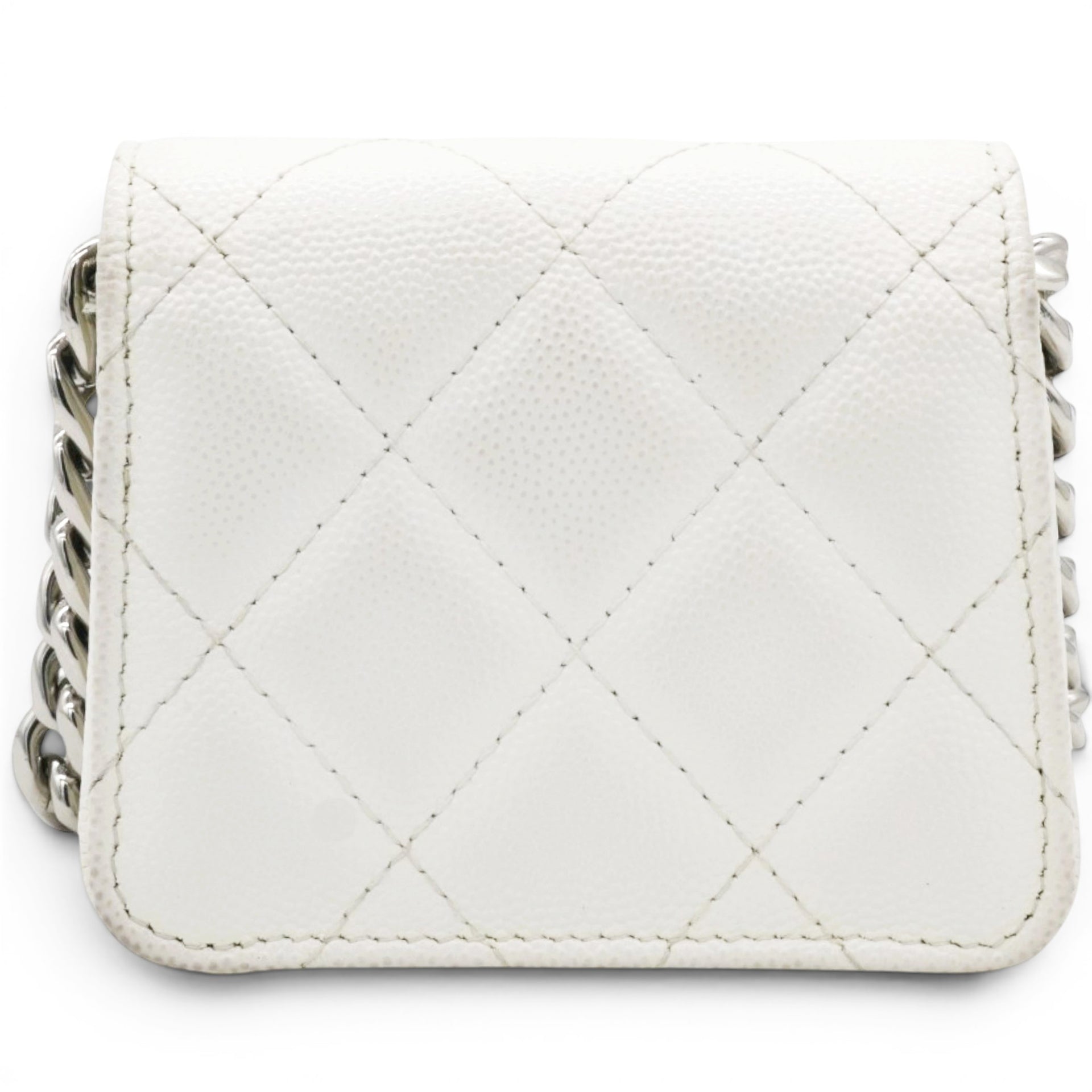 Chanel Micro Caviar Quilted Card Holder On Chain White 