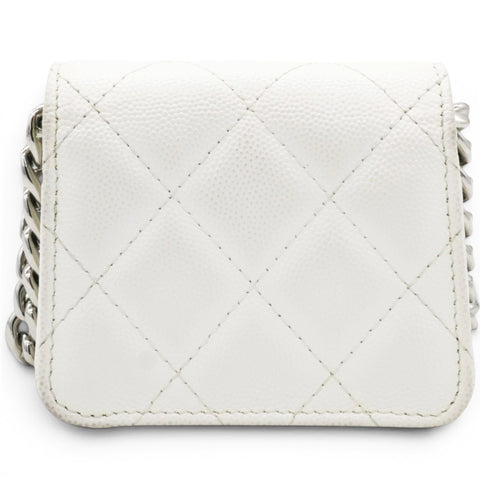 Chanel Micro Caviar Quilted Card Holder On Chain White 