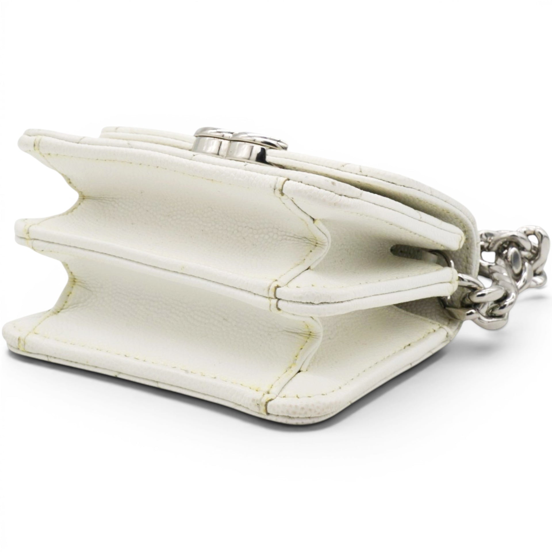 Chanel Micro Caviar Quilted Card Holder On Chain White 