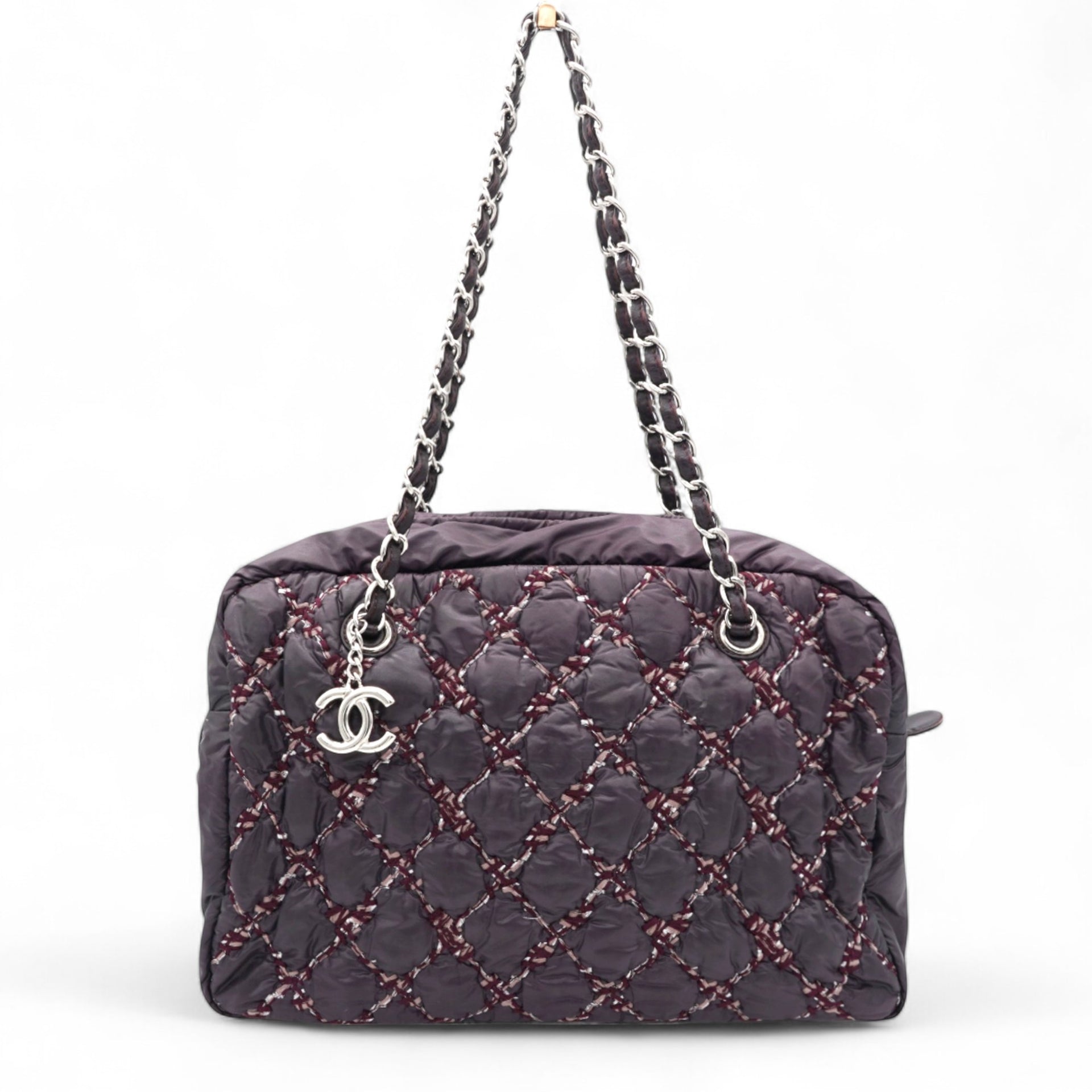 Chanel Nylon Quilted Tweed Stitch Bubble Camera Case Purple 