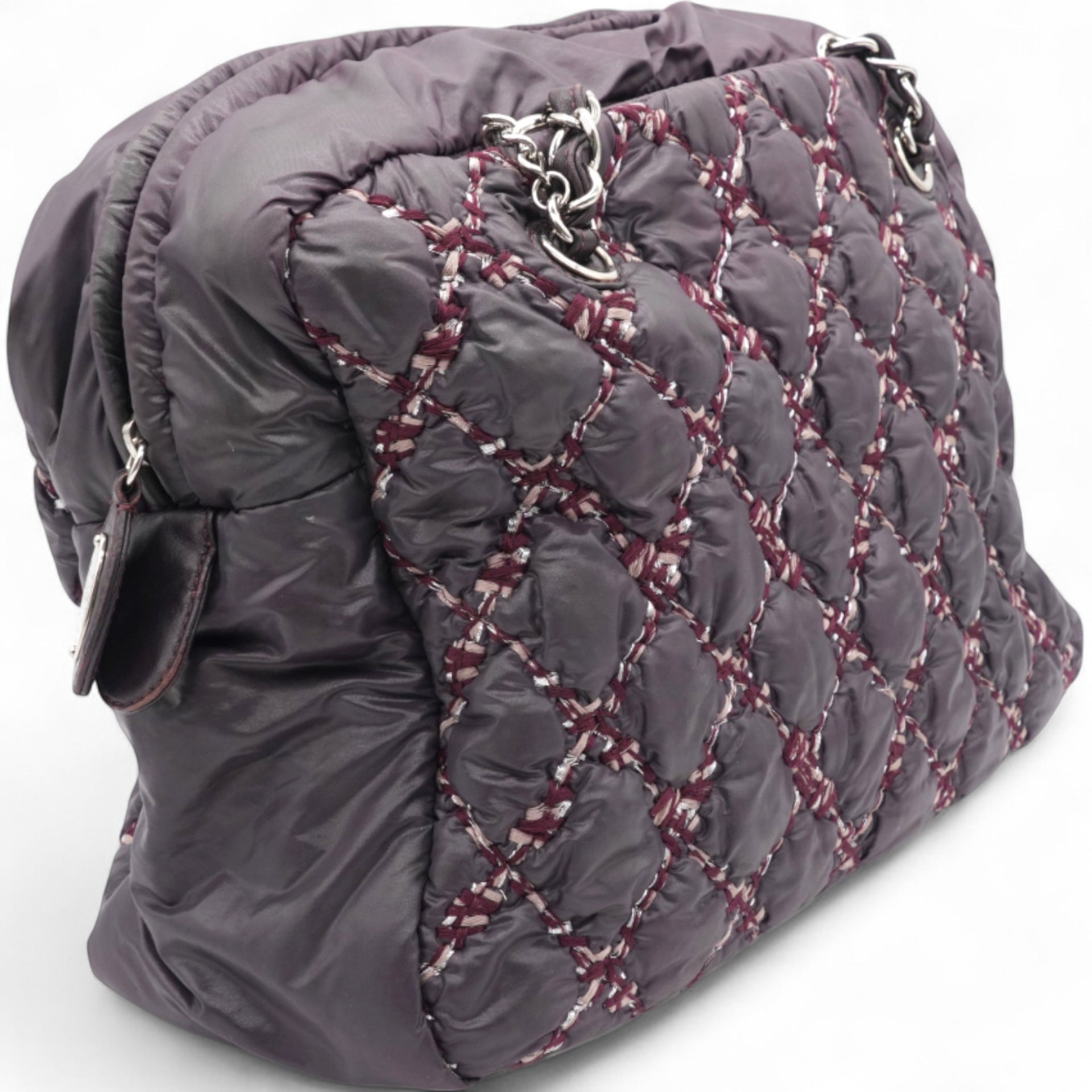 Chanel Nylon Quilted Tweed Stitch Bubble Camera Case Purple 