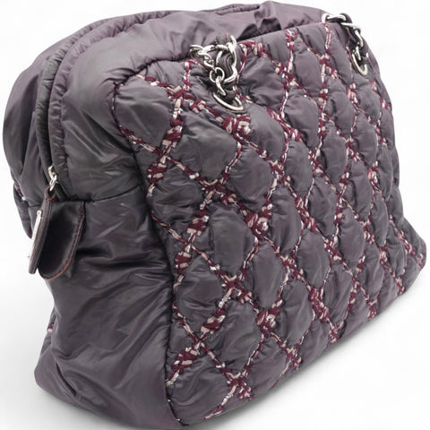 Chanel Nylon Quilted Tweed Stitch Bubble Camera Case Purple 