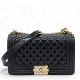  Chanel Patent Calfskin Quilted Medium Boy Flap Black