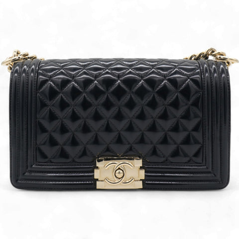  Chanel Patent Calfskin Quilted Medium Boy Flap Black 