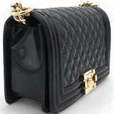  Chanel Patent Calfskin Quilted Medium Boy Flap Black 