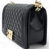  Chanel Patent Calfskin Quilted Medium Boy Flap Black 