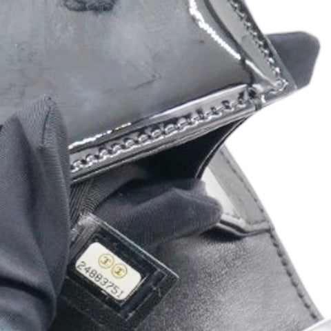 Chanel Patent Glitter PVC Chevron Quilted Medium Boy Flap Black Silver 