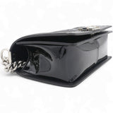Chanel Patent Glitter PVC Chevron Quilted Medium Boy Flap Black Silver 