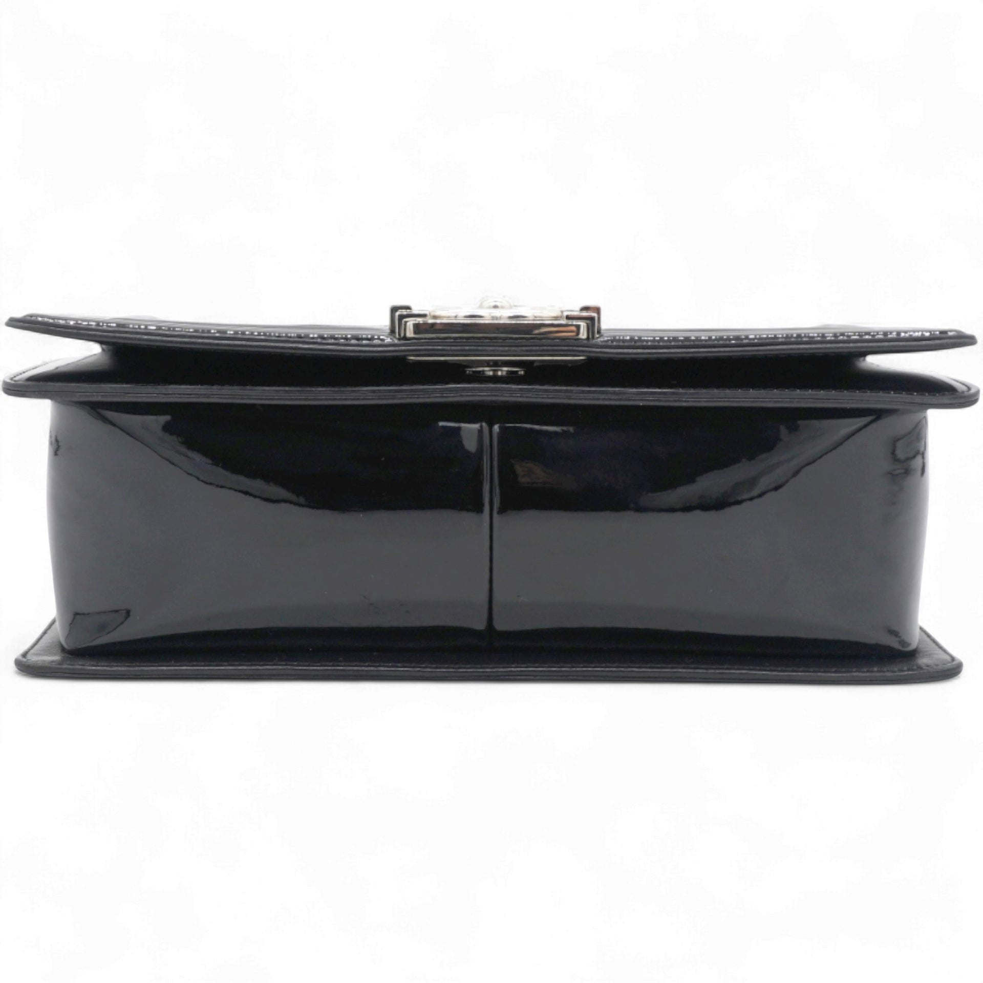 Chanel Patent Glitter PVC Chevron Quilted Medium Boy Flap Black Silver 