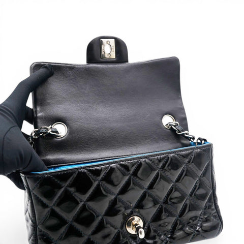 Chanel Patent Leather Quilted Mini Rectangular Flap Black 