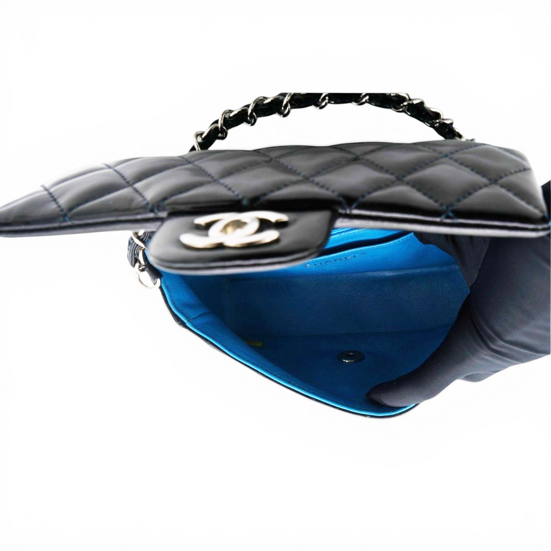 Chanel Patent Leather Quilted Mini Rectangular Flap Black 