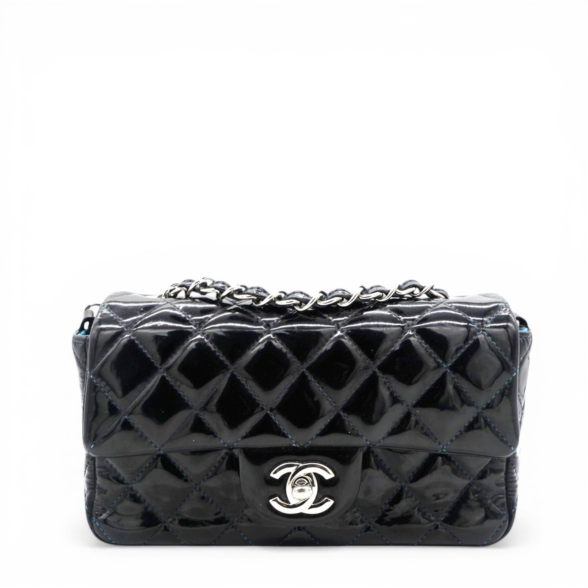 Chanel Patent Leather Quilted Mini Rectangular Flap Black 