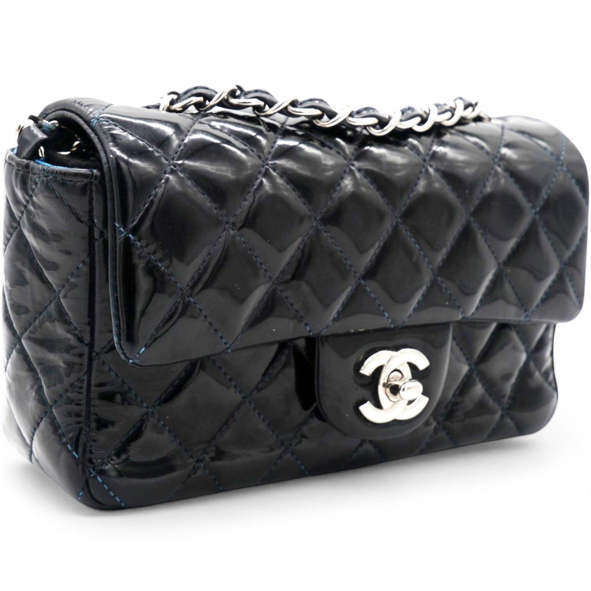 Chanel Patent Leather Quilted Mini Rectangular Flap Black 