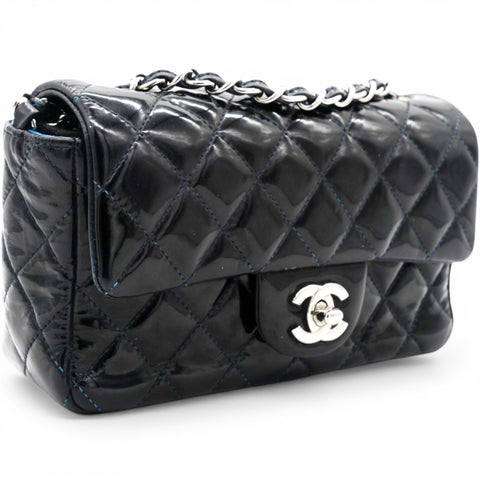 Chanel Patent Leather Quilted Mini Rectangular Flap Black 