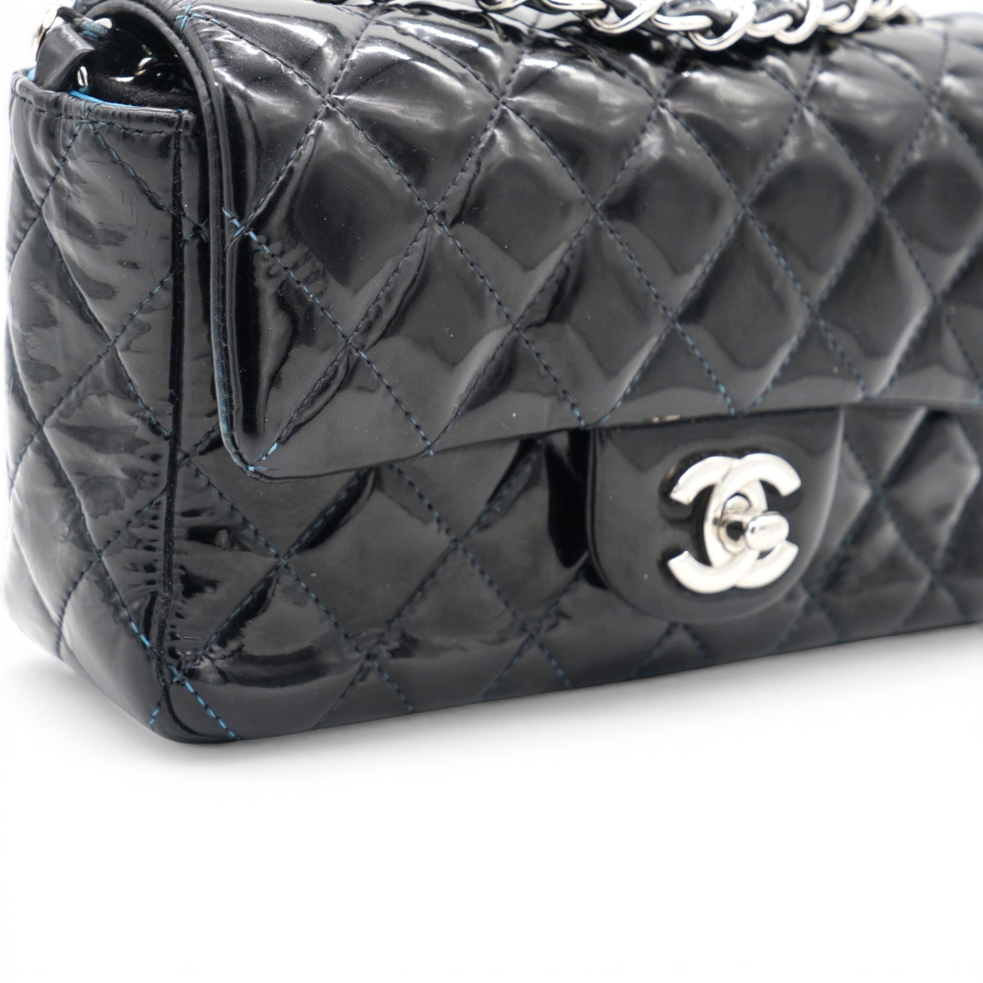 Chanel Patent Leather Quilted Mini Rectangular Flap Black 