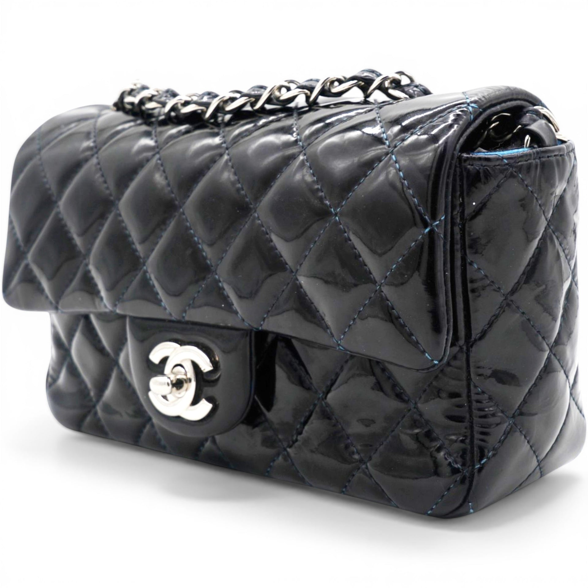 Chanel Patent Leather Quilted Mini Rectangular Flap Black 
