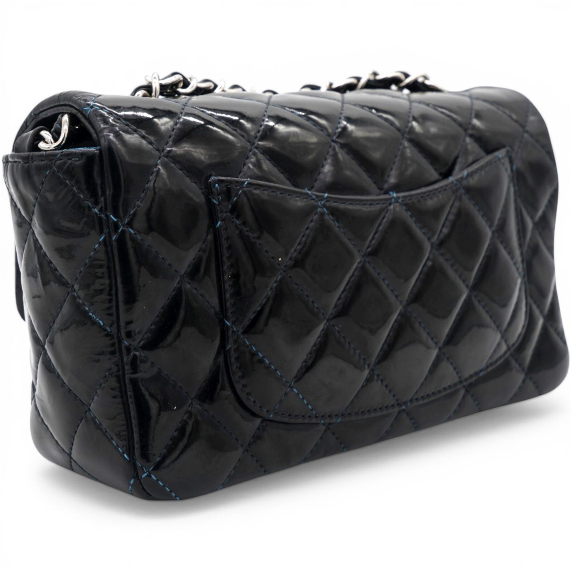 Chanel Patent Leather Quilted Mini Rectangular Flap Black 