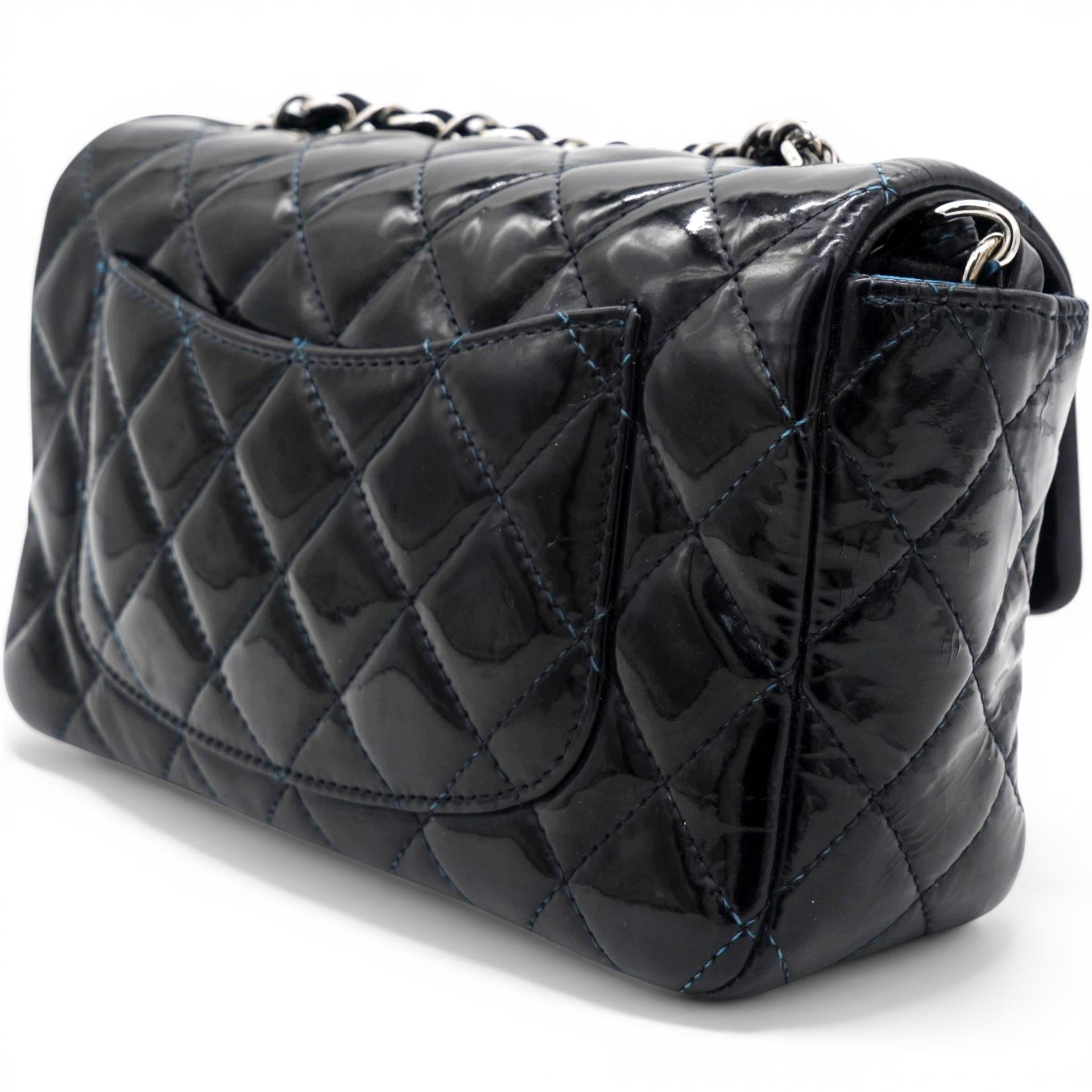 Chanel Patent Leather Quilted Mini Rectangular Flap Black 