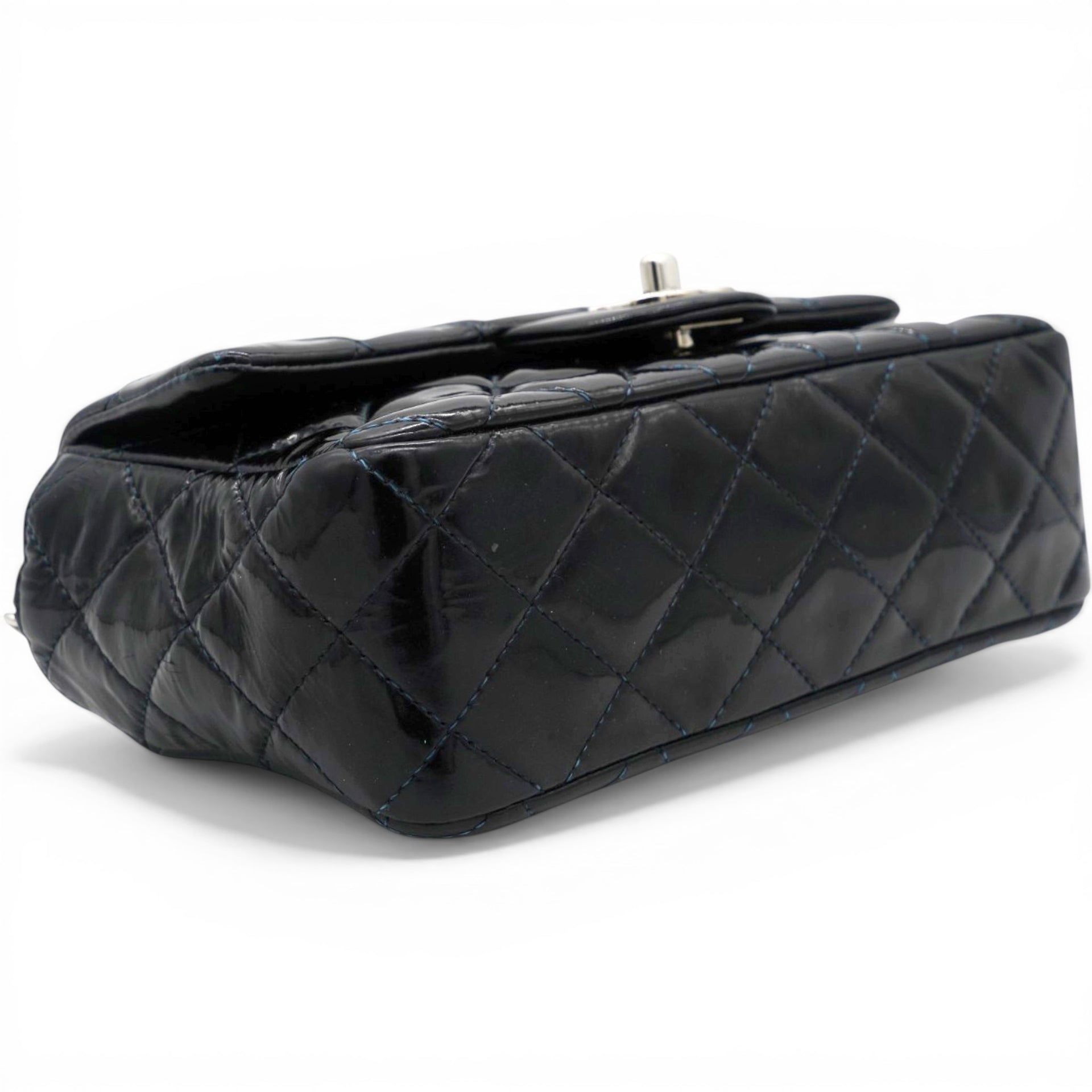Chanel Patent Leather Quilted Mini Rectangular Flap Black 