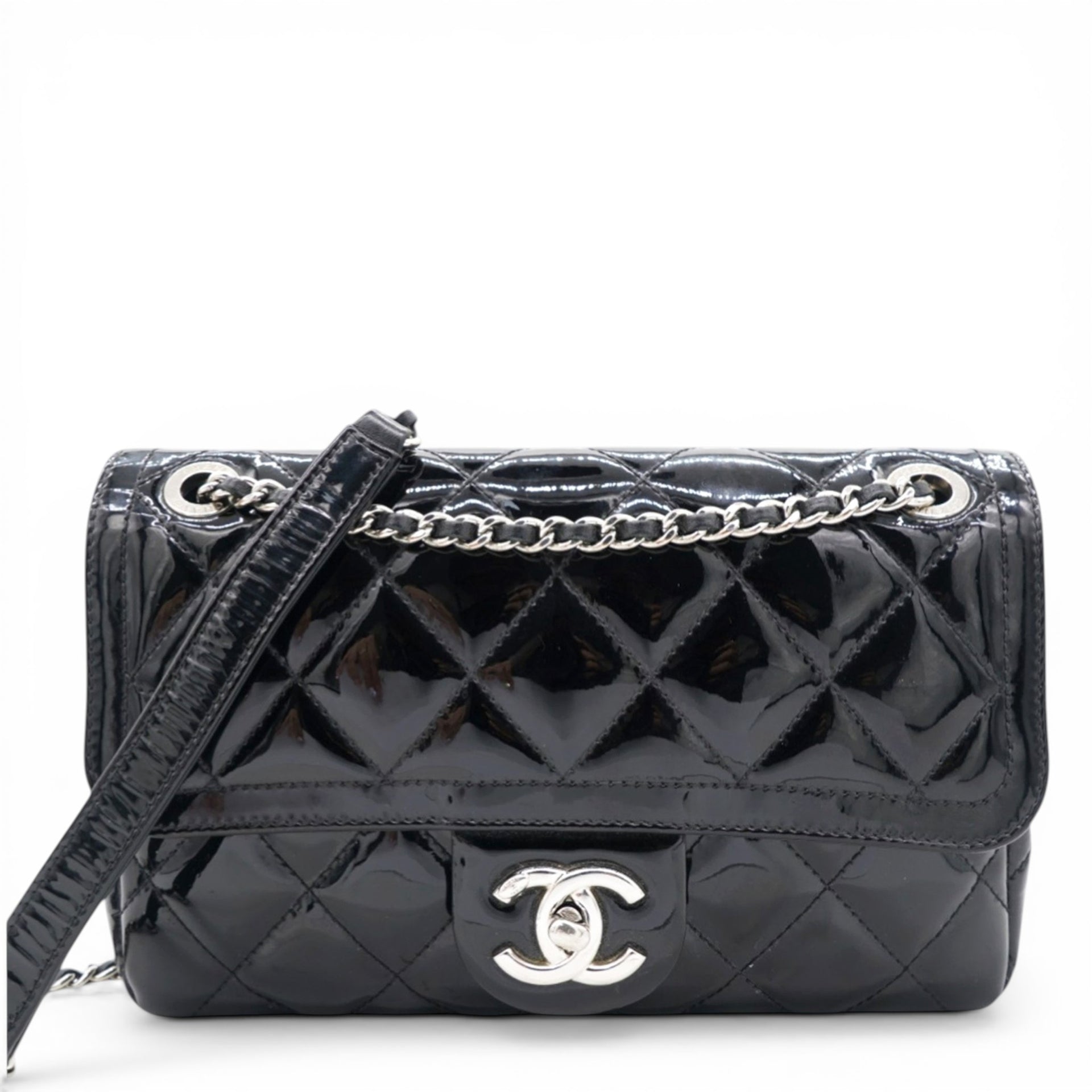 Chanel Patent Quilted Small Coco Shine Flap Black 